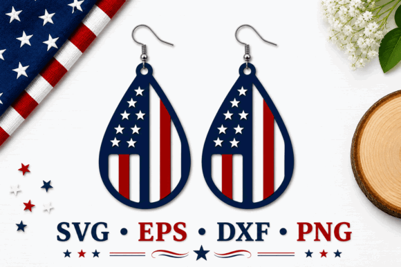 99+ Laser Cut Wood Projects To Sell From Home 128 Teardrop earrings featuring a patriotic design with red, white, and blue colors.