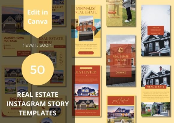 17 Instagram Story Templates for Small Businesses That Boost Engagement 29 Collage of real estate Instagram story templates featuring houses and sale information.