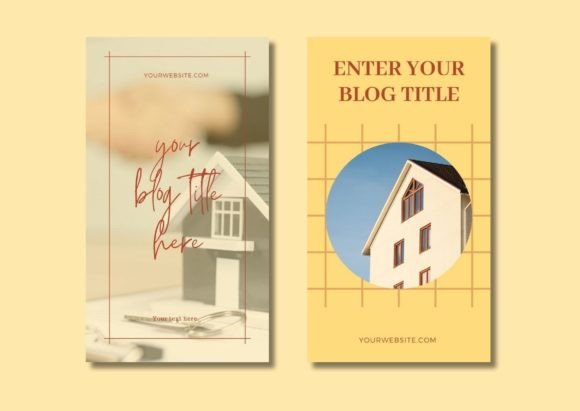 17 Instagram Story Templates for Small Businesses That Boost Engagement 31 Two Instagram Story templates featuring a house and a blog title placeholder on a yellow background.