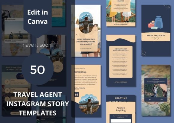 17 Instagram Story Templates for Small Businesses That Boost Engagement 32 Collection of 50 travel agent Instagram story templates featuring various designs and layouts.