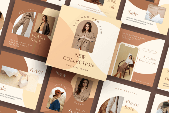 17 Instagram Story Templates for Small Businesses That Boost Engagement 10 Collage of stylish Instagram Story templates featuring sales and collection announcements.