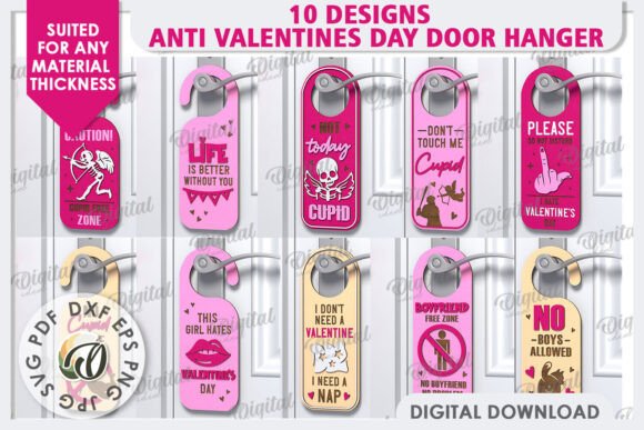 99+ Laser Cut Wood Projects To Sell From Home 411 Set of 10 anti-Valentine's Day door hangers with humorous designs and messages.