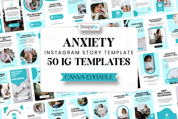 17 Instagram Story Templates for Small Businesses That Boost Engagement 2 Anxiety Instagram Canva Story Template featuring 50 editable IG templates with wellness tips and techniques.