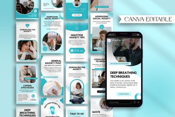 17 Instagram Story Templates for Small Businesses That Boost Engagement 4 Anxiety Instagram Canva Story Template featuring wellness tips and coping strategies.