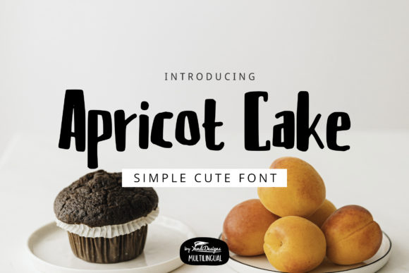 70+ Food Logo Fonts for Restaurants, Cafes, and Food Brands 156 Apricot Cake font displayed with a cupcake and apricots