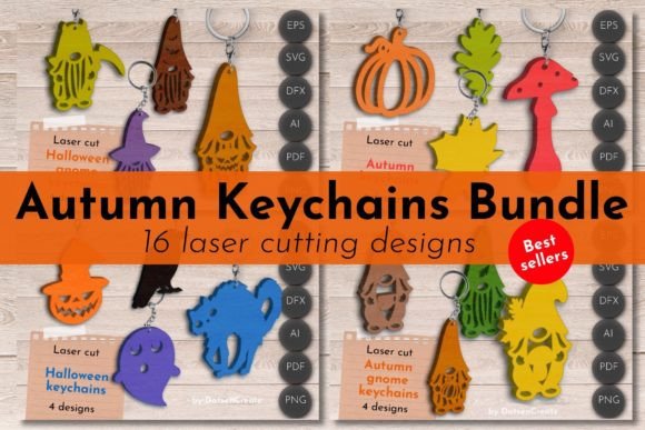 99+ Laser Cut Wood Projects To Sell From Home 71 Colorful autumn-themed laser cut keychains including pumpkins, ghosts, and gnomes.
