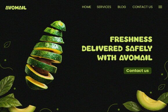 70+ Food Logo Fonts for Restaurants, Cafes, and Food Brands 79 Sliced avocado with a dark background and bold text promoting freshness.