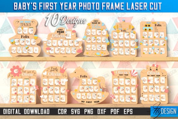 99+ Laser Cut Wood Projects To Sell From Home 357 Laser cut wood photo frames for baby's first year with customizable names and designs.