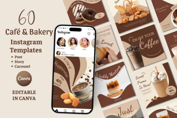 17 Instagram Story Templates for Small Businesses That Boost Engagement 50 Café and bakery Instagram story templates featuring coffee and dessert visuals, editable in Canva.