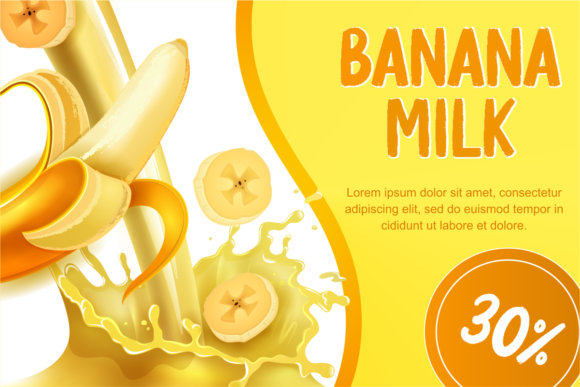 70+ Food Logo Fonts for Restaurants, Cafes, and Food Brands 167 Banana milk splash with banana slices and a 30% label