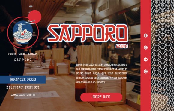 70+ Food Logo Fonts for Restaurants, Cafes, and Food Brands 124 SAPPORO restaurant logo featuring bold typography and Japanese food imagery.