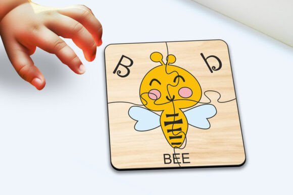 Laser Cut Products That Sell on Etsy and Make Money 15 A wooden name puzzle featuring a bee design and letters B and b, suitable for personalized gifts.