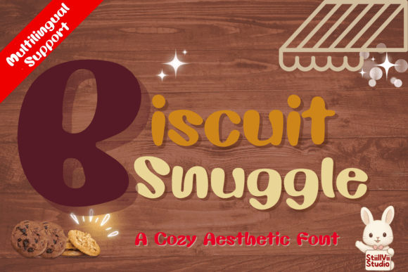 70+ Food Logo Fonts for Restaurants, Cafes, and Food Brands 142 Biscuit Snuggle font displayed with cookies on a wooden background.