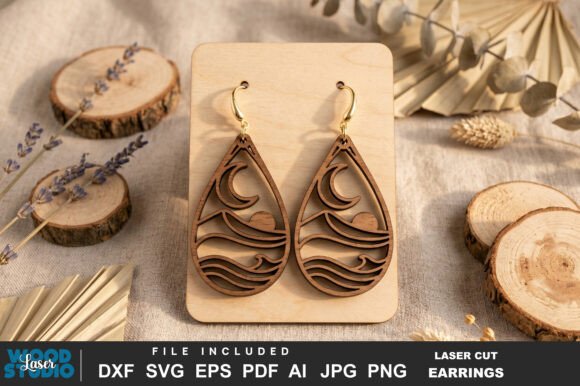 99+ Laser Cut Wood Projects To Sell From Home 122 Mermaid tail earrings made from laser cut wood with a wave design.