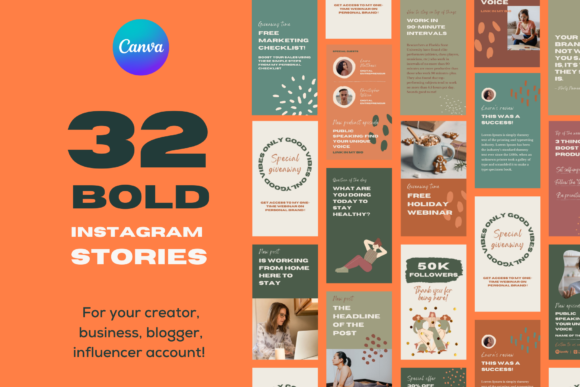 10 Instagram Stories Templates for Business Coaches That Build Trust 29 A collage of Instagram Stories templates featuring bold designs and various layouts for business and influencer use.