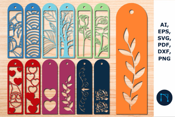 99+ Laser Cut Wood Projects To Sell From Home 85 Colorful laser cut bookmarks with floral and heart designs on a wooden background.