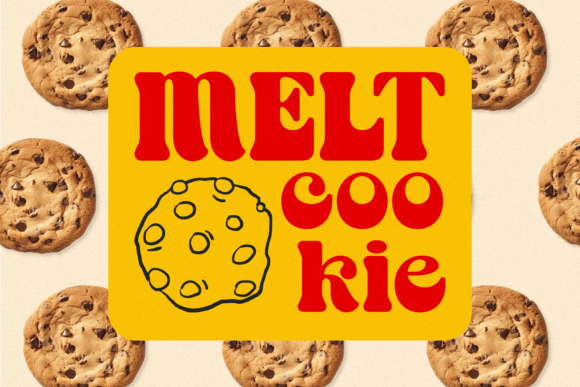 70+ Food Logo Fonts for Restaurants, Cafes, and Food Brands 173 Colorful logo design featuring the word 'MELT' and a cookie illustration on a cookie background.