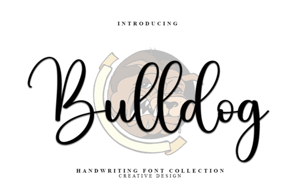 70+ Food Logo Fonts for Restaurants, Cafes, and Food Brands 66 Stylized text of 'Bulldog' in a handwritten font with a dog illustration in the background.