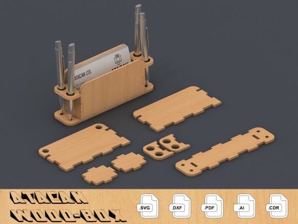 99+ Laser Cut Wood Projects To Sell From Home 235 Laser cut wood business card holder with compartments for pens and cards.