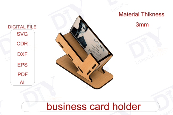 99+ Laser Cut Wood Projects To Sell From Home 228 Laser cut wood business card holder displaying a lawyer's card, showcasing a modern design.