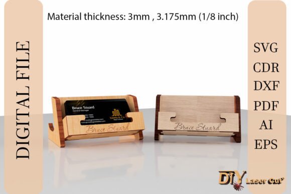 99+ Laser Cut Wood Projects To Sell From Home 220 Laser cut wooden business card holder with engraved name, showcasing craftsmanship and design.