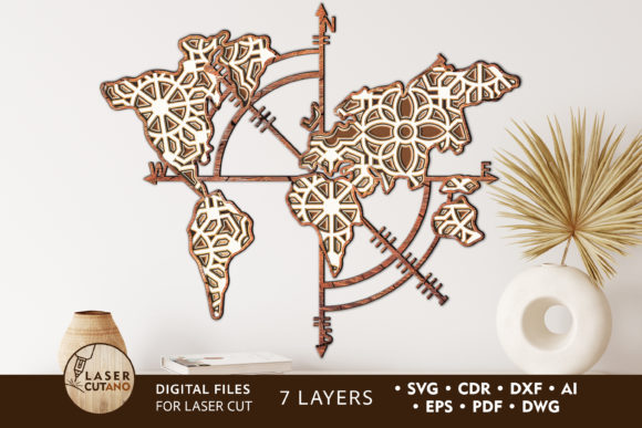 25 Laser Cut Home Decor Ideas for Modern Homes 10 COMPASS MAP Multilayer Laser Cut Files Graphics 12636931 1 1 580x387 1