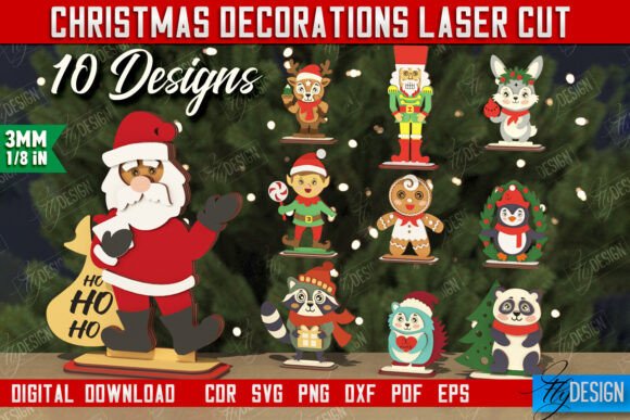 Laser Cut Products That Sell on Etsy and Make Money 30 Laser cut Christmas decorations featuring various festive characters and designs.
