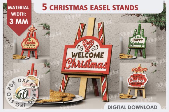 Laser Cut Products That Sell on Etsy and Make Money 28 Set of five laser cut Christmas easel stands with festive designs and messages.