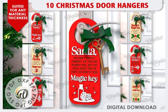 99+ Laser Cut Wood Projects To Sell From Home 413 Set of 10 Christmas door hangers featuring festive designs and messages, suitable for laser cutting.