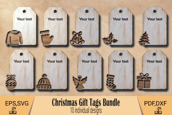 99+ Laser Cut Wood Projects To Sell From Home 145 Set of laser cut wooden Christmas gift tags with various holiday designs and customizable text areas.