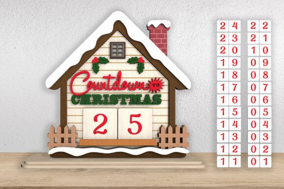 99+ Laser Cut Wood Projects To Sell From Home 437 Wooden Christmas countdown calendar with numbers and festive decorations.