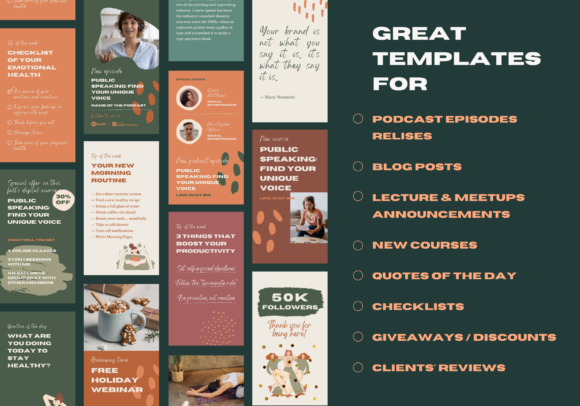10 Instagram Stories Templates for Business Coaches That Build Trust 6 Colorful Canva Instagram story templates for coaches featuring various content ideas and layouts.