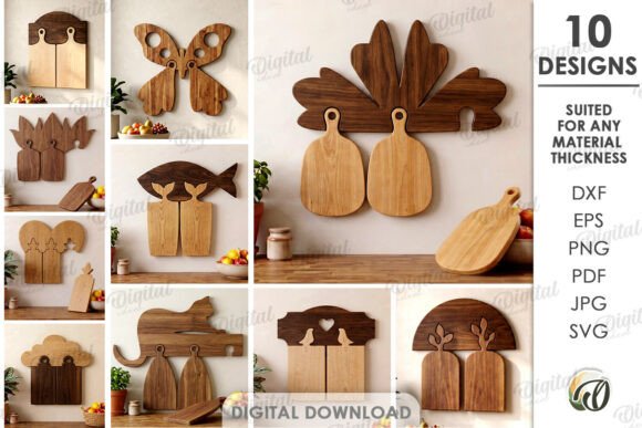 99+ Laser Cut Wood Projects To Sell From Home 345 Collection of laser cut wood designs including cutting boards and decorative shapes.