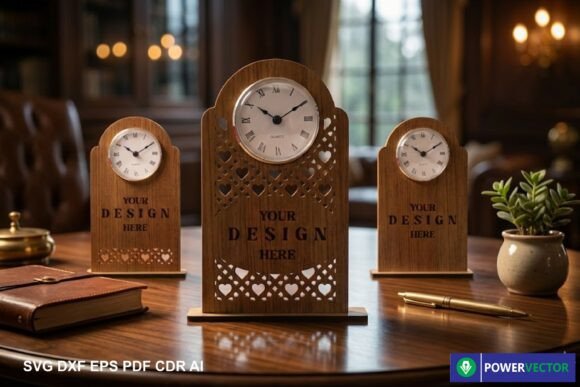 99+ Laser Cut Wood Projects To Sell From Home 24 Three laser cut wooden wall clocks with customizable designs on a table.