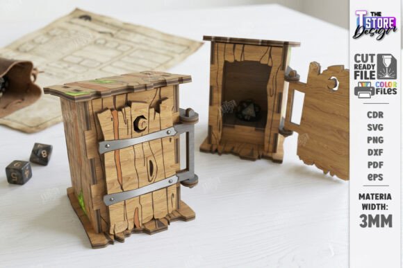 Laser Cut Products That Sell on Etsy and Make Money 38 Laser cut wooden storage boxes with a rustic design, featuring metal handles and a tabletop game in the background.