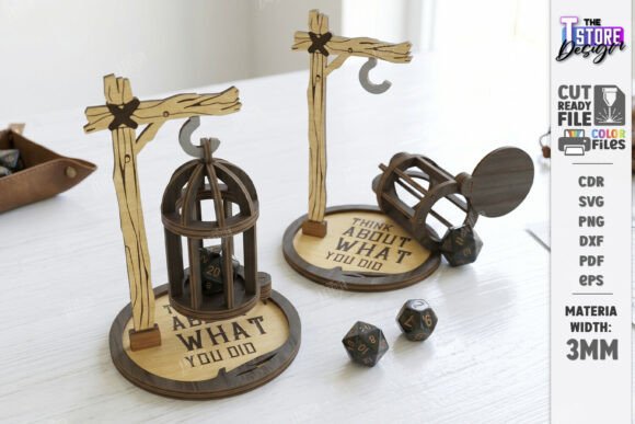 Laser Cut Products That Sell on Etsy and Make Money 37 Laser cut gaming-themed decor featuring a wooden display with hooks and dice holders.