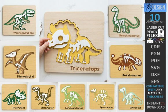 99+ Laser Cut Wood Projects To Sell From Home 308 Laser cut wood animal skeleton designs including dinosaurs like Triceratops and T-Rex.