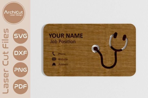 99+ Laser Cut Wood Projects To Sell From Home 234 Personalized wooden business card with stethoscope design and contact details.