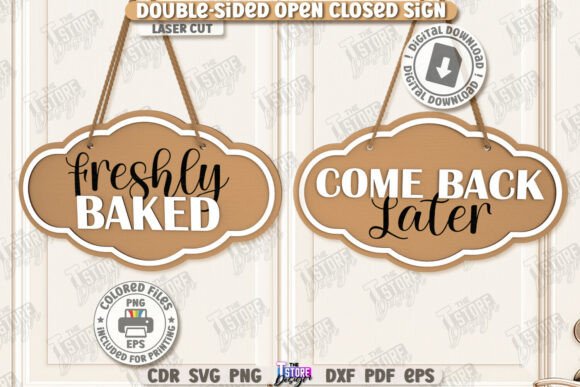 99+ Laser Cut Wood Projects To Sell From Home 213 Double-sided laser cut wooden sign with 'Freshly Baked' on one side and 'Come Back Later' on the other.