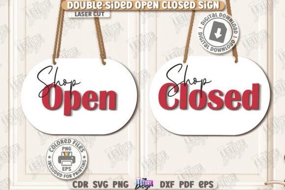 99+ Laser Cut Wood Projects To Sell From Home 216 Double-sided laser cut wooden sign displaying 'Shop Open' and 'Shop Closed' messages.