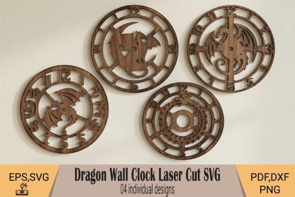 99+ Laser Cut Wood Projects To Sell From Home 23 Four laser cut wood wall clock designs featuring dragon motifs and circular patterns.