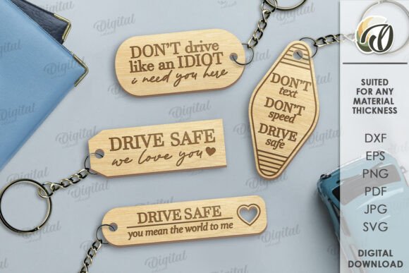 99+ Laser Cut Wood Projects To Sell From Home 62 Laser cut wood keychains with safety messages and designs, showcasing personalized craftsmanship.