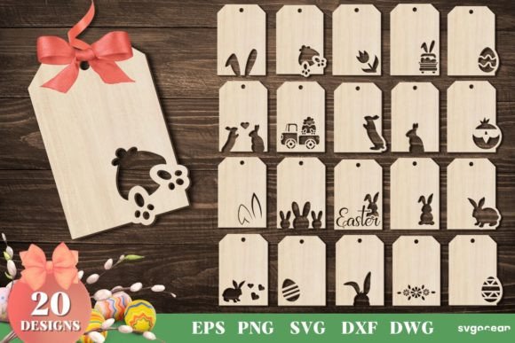99+ Laser Cut Wood Projects To Sell From Home 135 Laser cut wood gift tags featuring various Easter designs including bunnies and eggs.