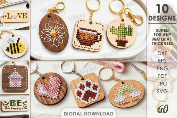 99+ Laser Cut Wood Projects To Sell From Home 53 Laser cut wooden keychains featuring various designs like flowers, hearts, and animals.