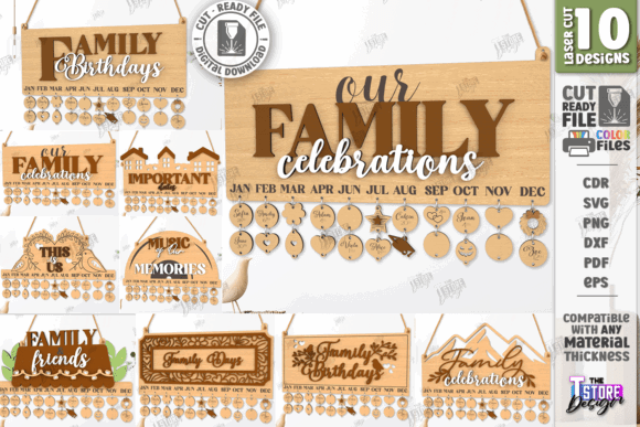 Easy Laser Cut Wood Projects To Sell On Etsy 69 Laser cut wood family celebration calendar with hanging tags for birthdays and important dates.