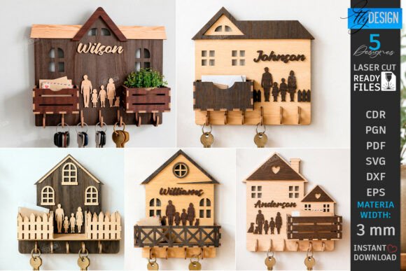 99+ Laser Cut Wood Projects To Sell From Home 296 Laser cut wood key holders with personalized family names and decorative designs.