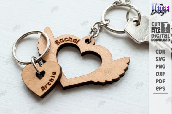 99+ Laser Cut Wood Projects To Sell From Home 67 Personalized laser cut wood keychain with heart shapes and names Rachel and Archie.