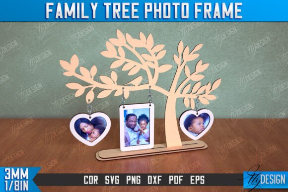 99+ Laser Cut Wood Projects To Sell From Home 376 Laser cut wood family tree photo frame with heart-shaped hanging frames for pictures.