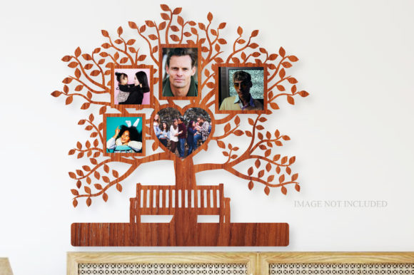 99+ Laser Cut Wood Projects To Sell From Home 370 Laser cut wooden photo frame tree design with multiple picture slots and a heart shape.