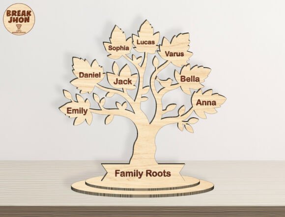 Easy Laser Cut Wood Projects To Sell On Etsy 23 Laser cut wood family tree with names and 'Family Roots' base.